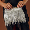 Celestia Sequin Fringe Clutch in Silver Image - 1