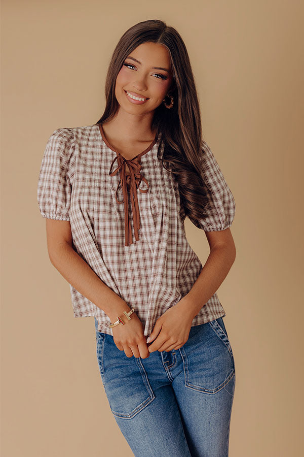 Apple Cider Kisses Plaid Front Tie Top