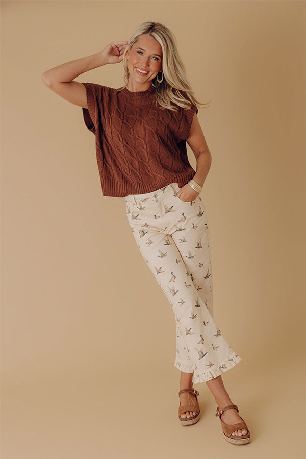 Mallard Mode Midrise Straight Leg Ruffle Pants