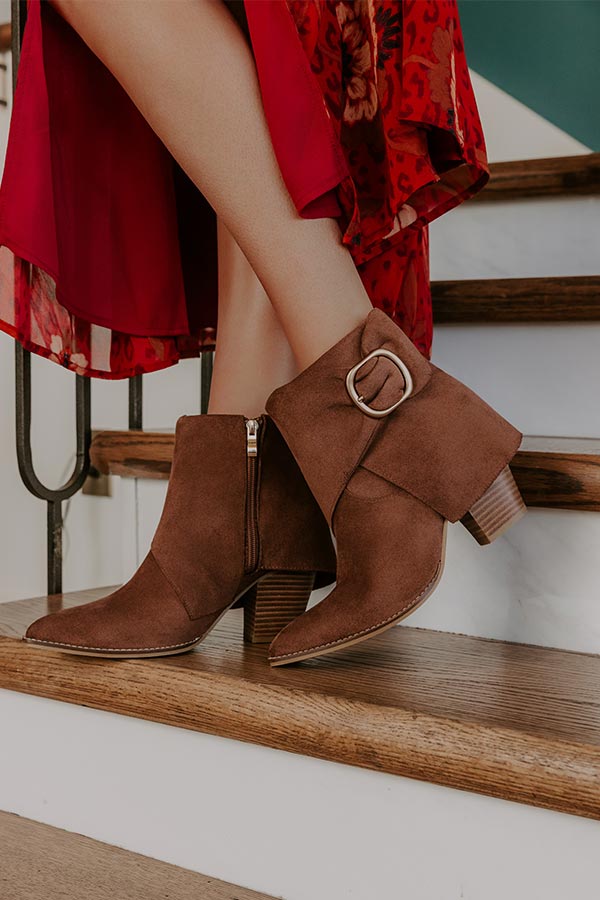 Wine O' Clock Faux Suede Bootie in Chocolate