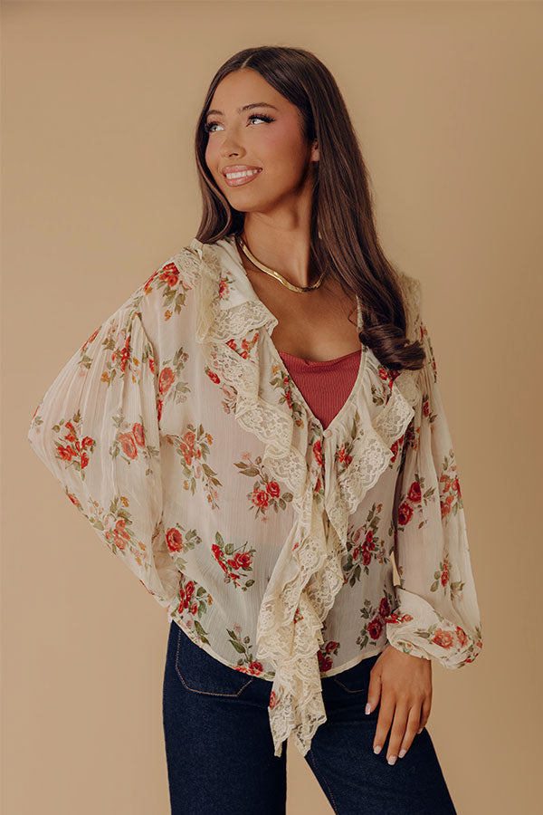 Flirty Feels Floral Chiffon Ruffle Top Image - 1