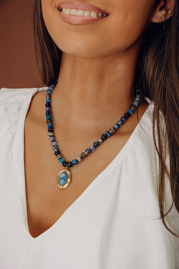 Boho Cues Beaded Necklace in Blue