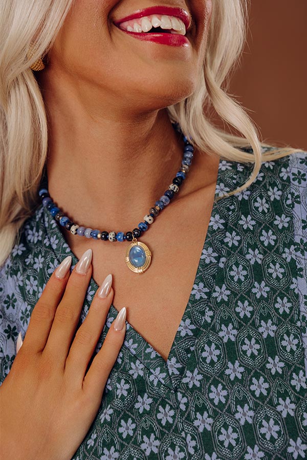 Boho Cues Beaded Necklace in Blue Image - 1