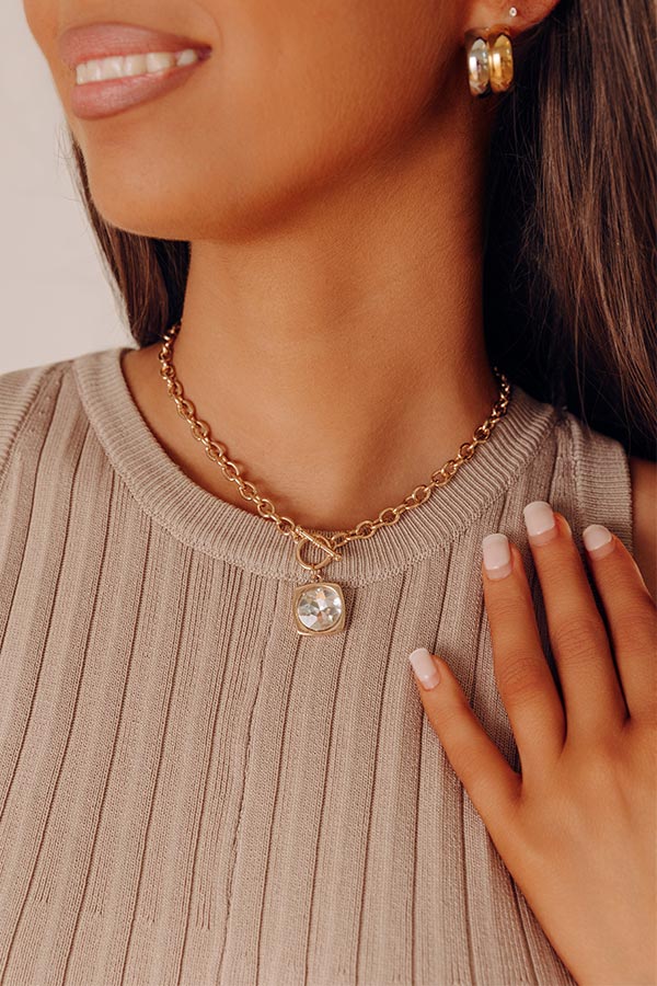Caught Your Glance Necklace in Clear Image - 1