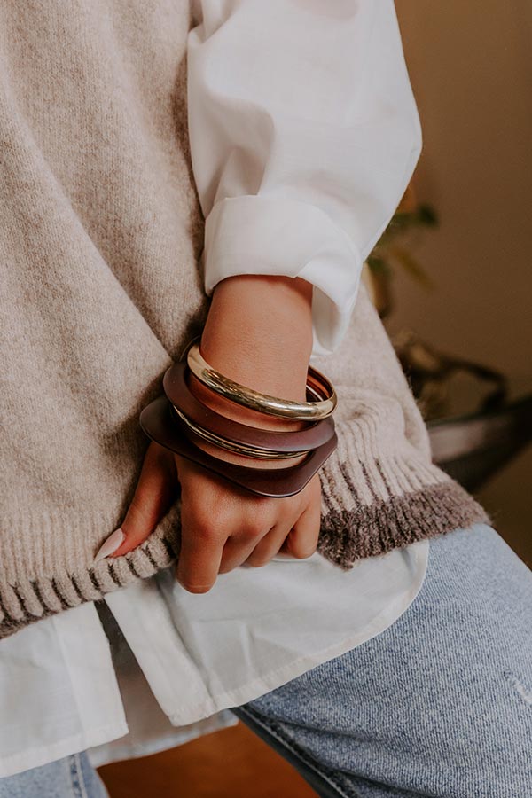 Soho Statement Bangle Bracelet Set in Espresso