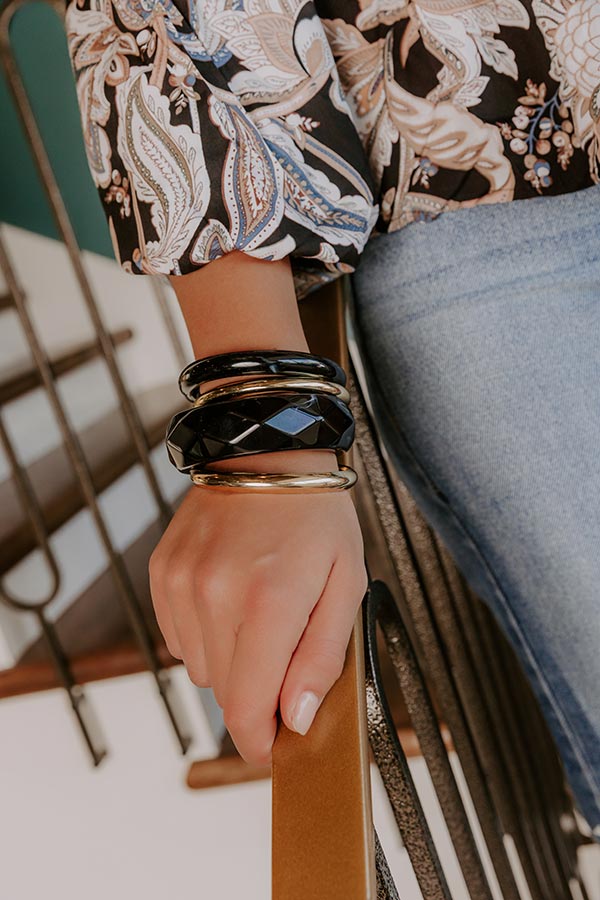 Penthouse Charm Bangle Bracelet Set in Black Image - 1