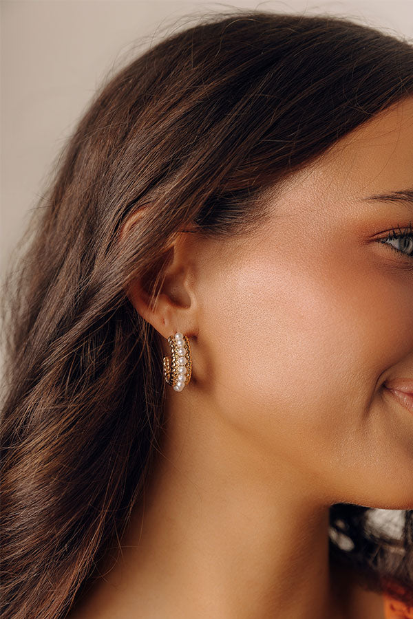 Charming Views Pearl Embellished Hoop Earrings