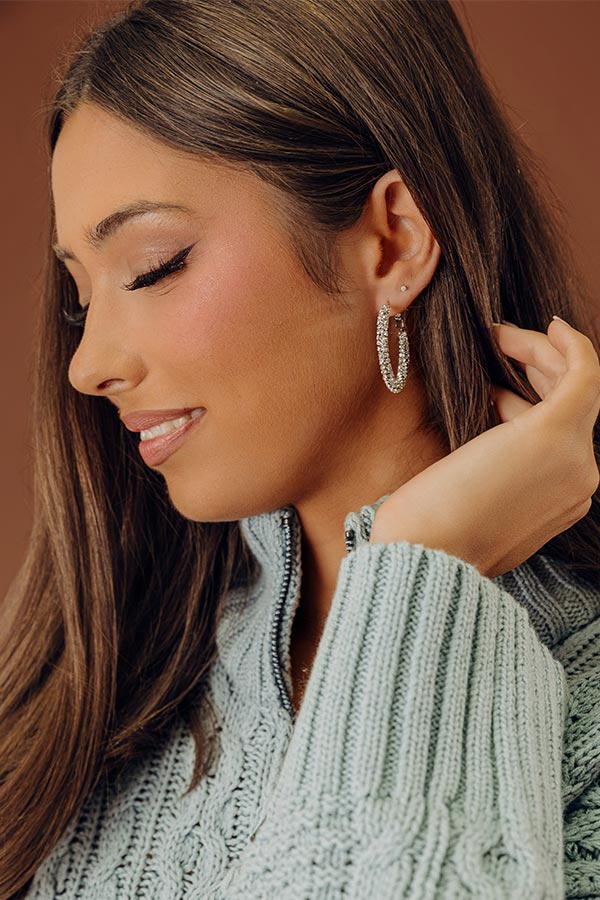 Champagne Toast Cubic Zirconia Hoop Earrings in Silver