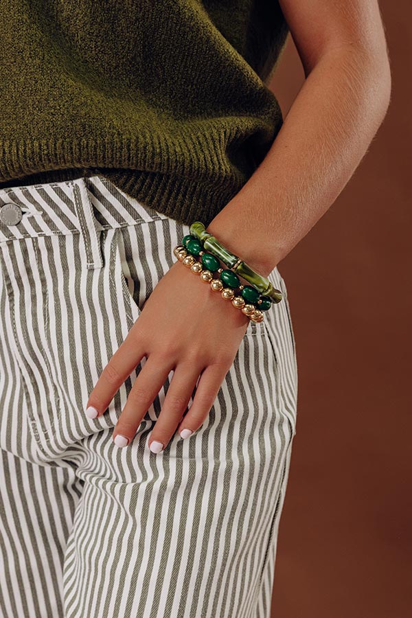 Caught Your Attention Stretch Bracelet Set in Green Image - 1