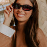 Caught Your Eye Rectangle Sunnies in Black with Purple Lens Image - 1