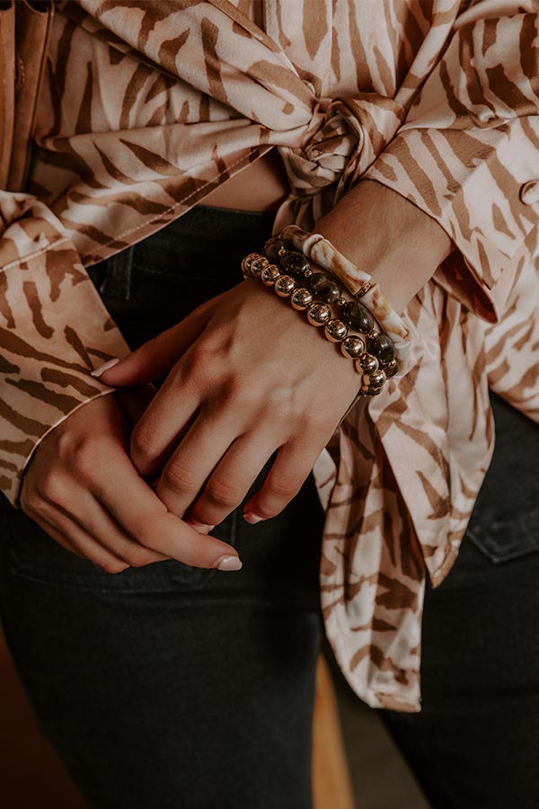 Caught Your Attention Stretch Bracelet Set in Brown