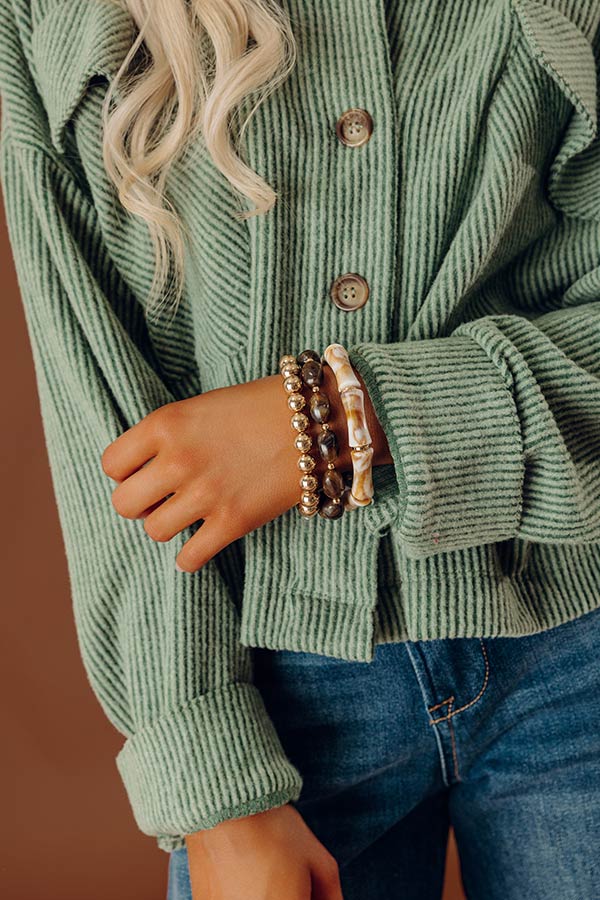 Caught Your Attention Stretch Bracelet Set in Brown