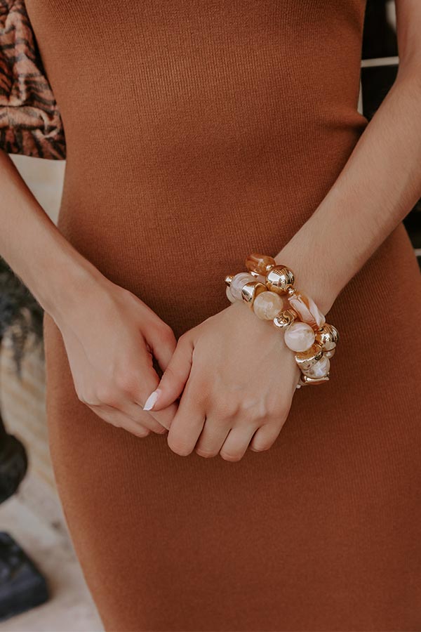 Make A Statement Stretch Bracelet Set in Beige