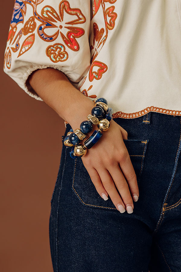 Make A Statement Stretch Bracelet Set in Navy