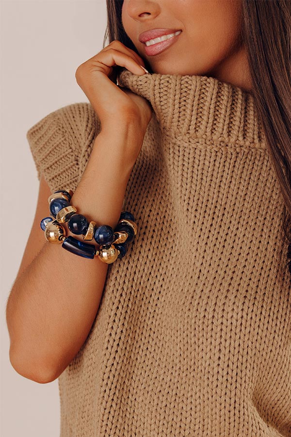 Make A Statement Stretch Bracelet Set in Navy Image - 2