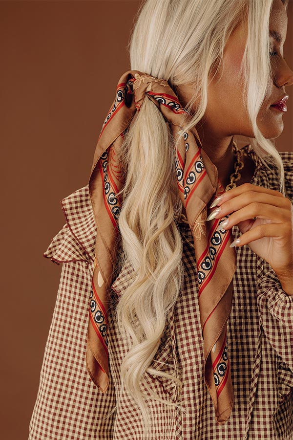 Boho Dreams Floral Satin Hair Scarf in Mocha