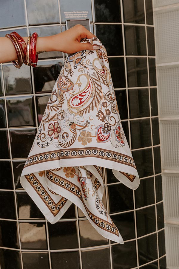 Boho Dreams Floral Satin Hair Scarf in Cream