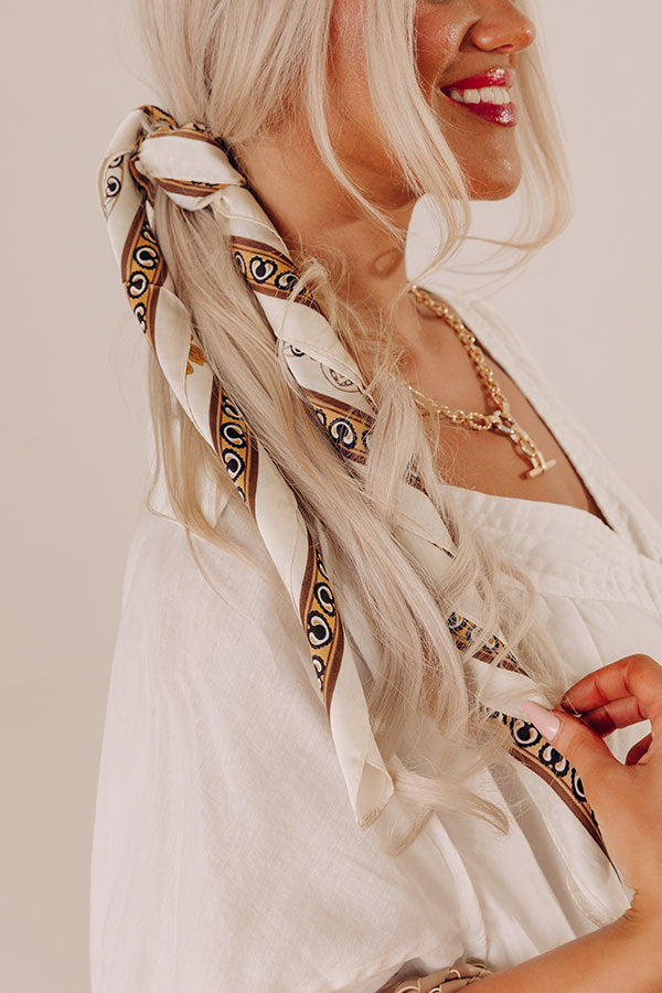 Boho Dreams Floral Satin Hair Scarf in Cream