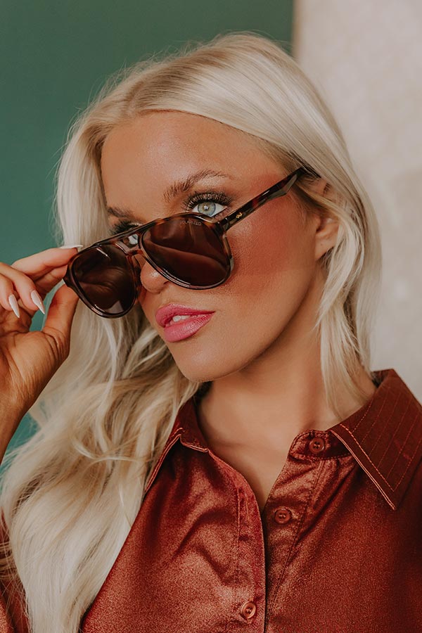 First Class Charm Polarized Aviator Sunnies in Tortoiseshell with Brown Lens