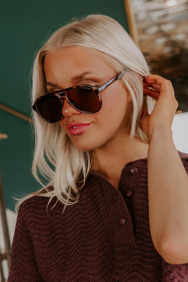 First Class Charm Polarized Aviator Sunnies in Tortoiseshell with Brown Lens