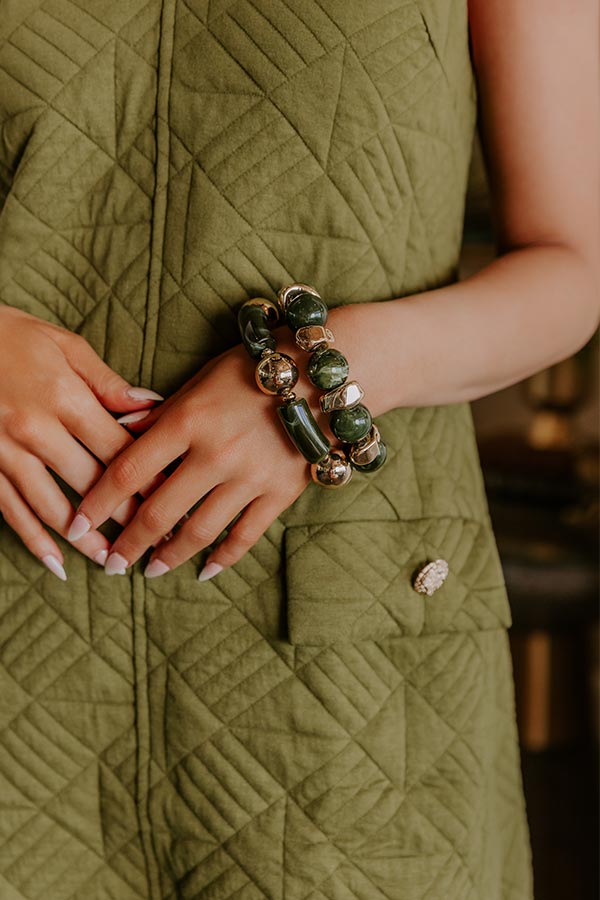 Make A Statement Stretch Bracelet Set in Olive