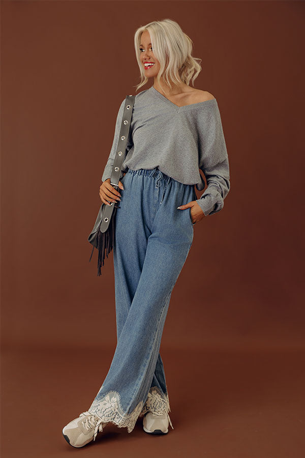 The Karlie Midrise Wide Leg Lace Trim Pants Image - 1