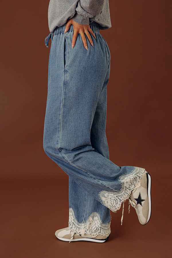 The Karlie Midrise Wide Leg Lace Trim Pants Image - 2