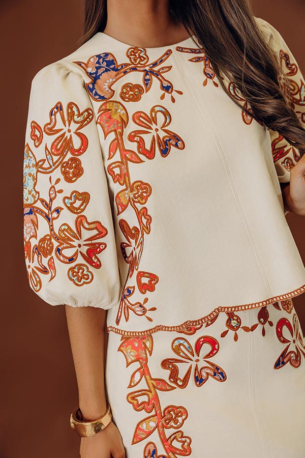 Bohemian Bliss Faux Suede Floral Embroidered Top Image - 2