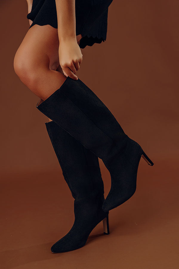 The Adriana Faux Suede Boot in Black