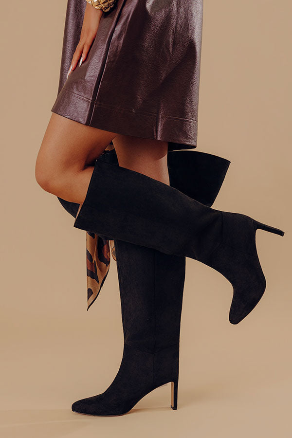 The Adriana Faux Suede Boot in Black