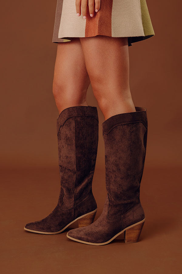 Classy Faux Suede Knee High Boot in Chestnut