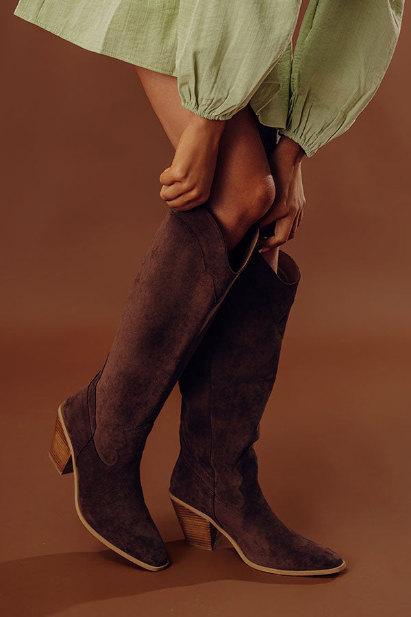 Classy Faux Suede Knee High Boot in Chestnut Image - 1
