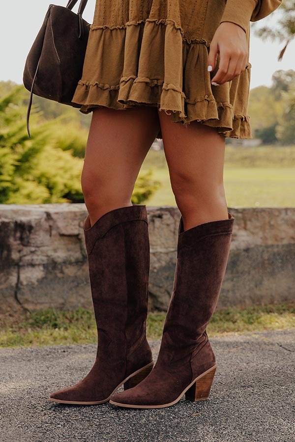 Classy Faux Suede Knee High Boot in Chestnut Image - 1