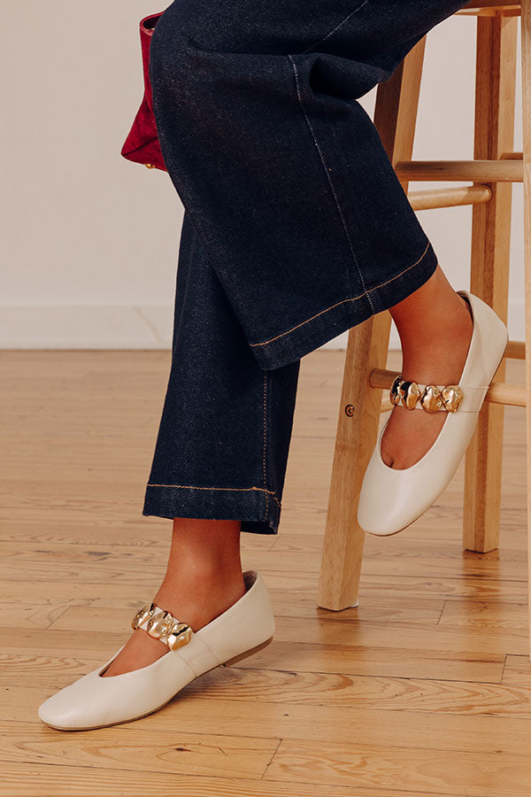 The Amelia Faux Leather Flats in Cream Image - 2