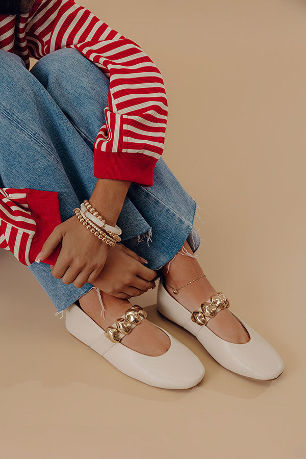 The Amelia Faux Leather Flats in Cream Image - 1