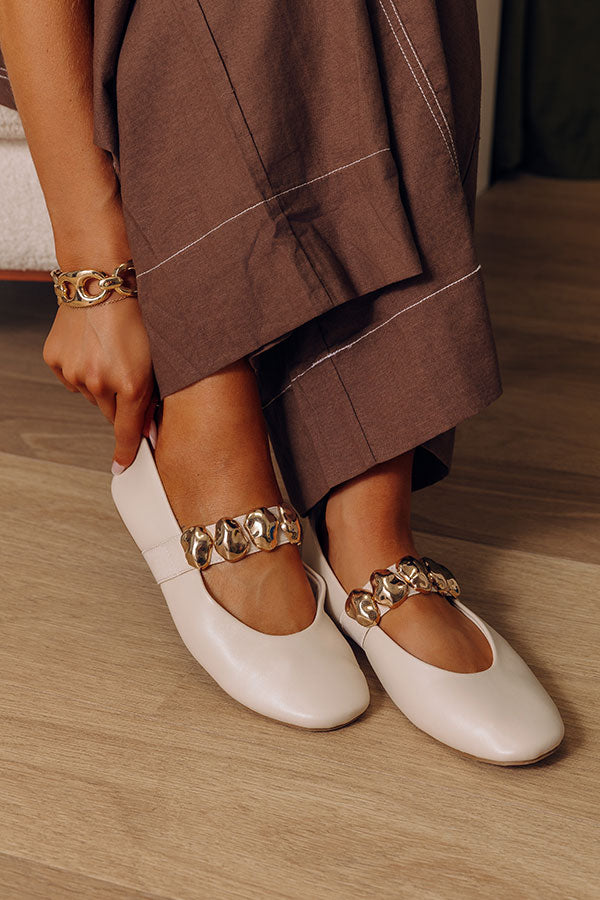 The Amelia Faux Leather Flats in Cream