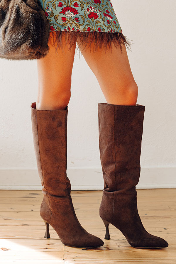The Lexington Faux Suede Knee High Boot in Chestnut