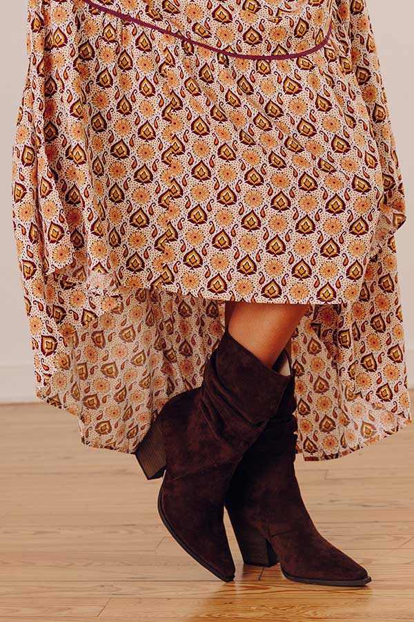 The Letty Faux Suede Slouch Boot in Chestnut