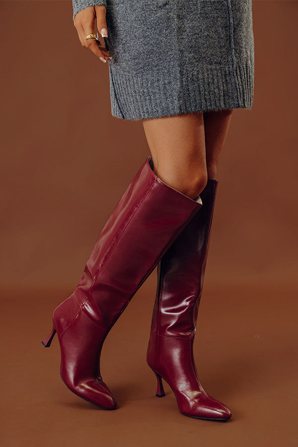 The Lexington Faux Leather Knee High Boot in Wine Image - 1