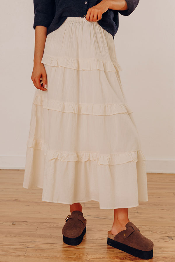 Frolic In France Tiered Midi Skirt