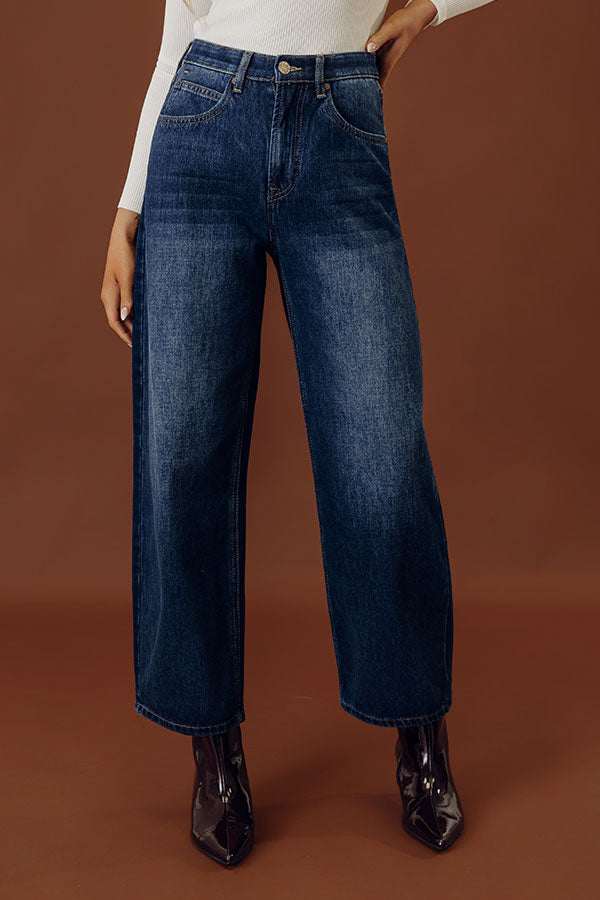 The Selma High Waist Tummy Control Barrel Leg Jean in Dark Wash Image - 2