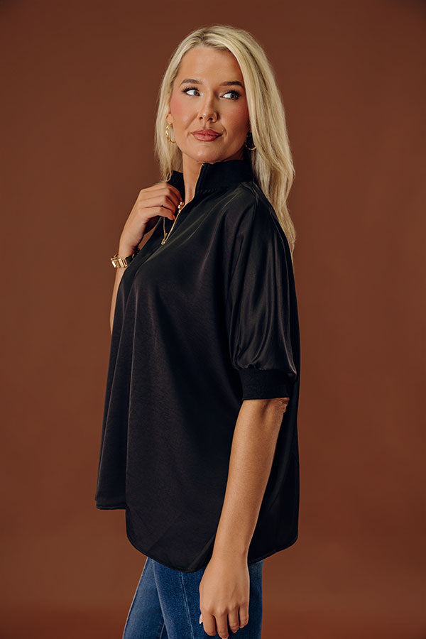 Chic Plans Satin Top in Black Image - 2