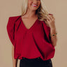 Brunch Date Chic Bubble Hem Top in Wine Image - 1