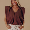 Brunch Date Chic Bubble Hem Top in Chocolate Image - 1