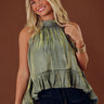 Shimmering Nights Ruffle Top in Sage Image - 1