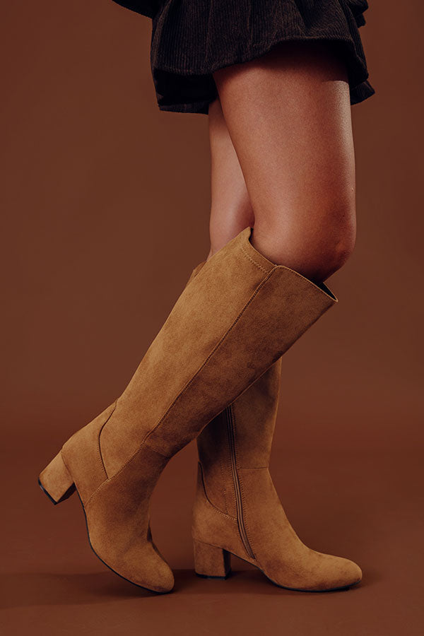 Made You Look Faux Suede Knee High Boots in Camel