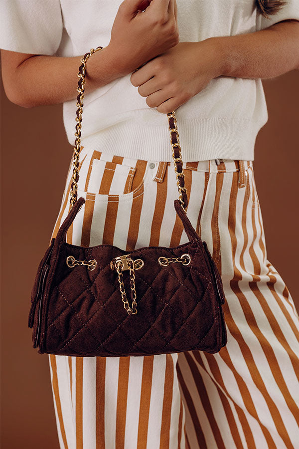 Royalty Faux Suede Shoulder Bag in Espresso Image - 1