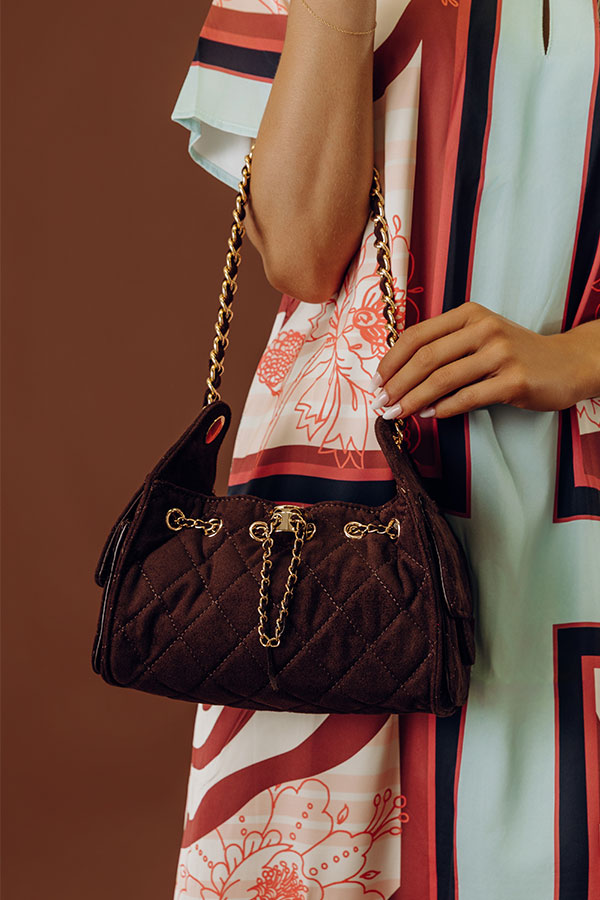 Royalty Faux Suede Shoulder Bag in Espresso