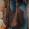 Nyxie Faux Suede Fringe Tote in Taupe Image - 1