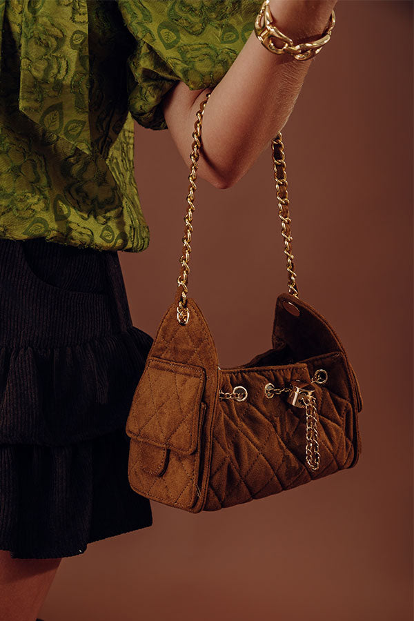 Royalty Faux Suede Shoulder Bag in Cognac